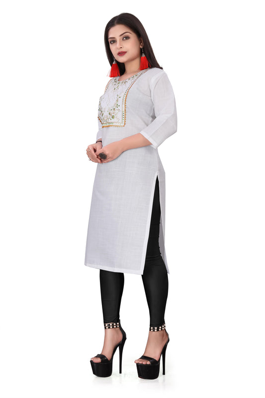 Women's Embroidery Cotton Slub Kurti